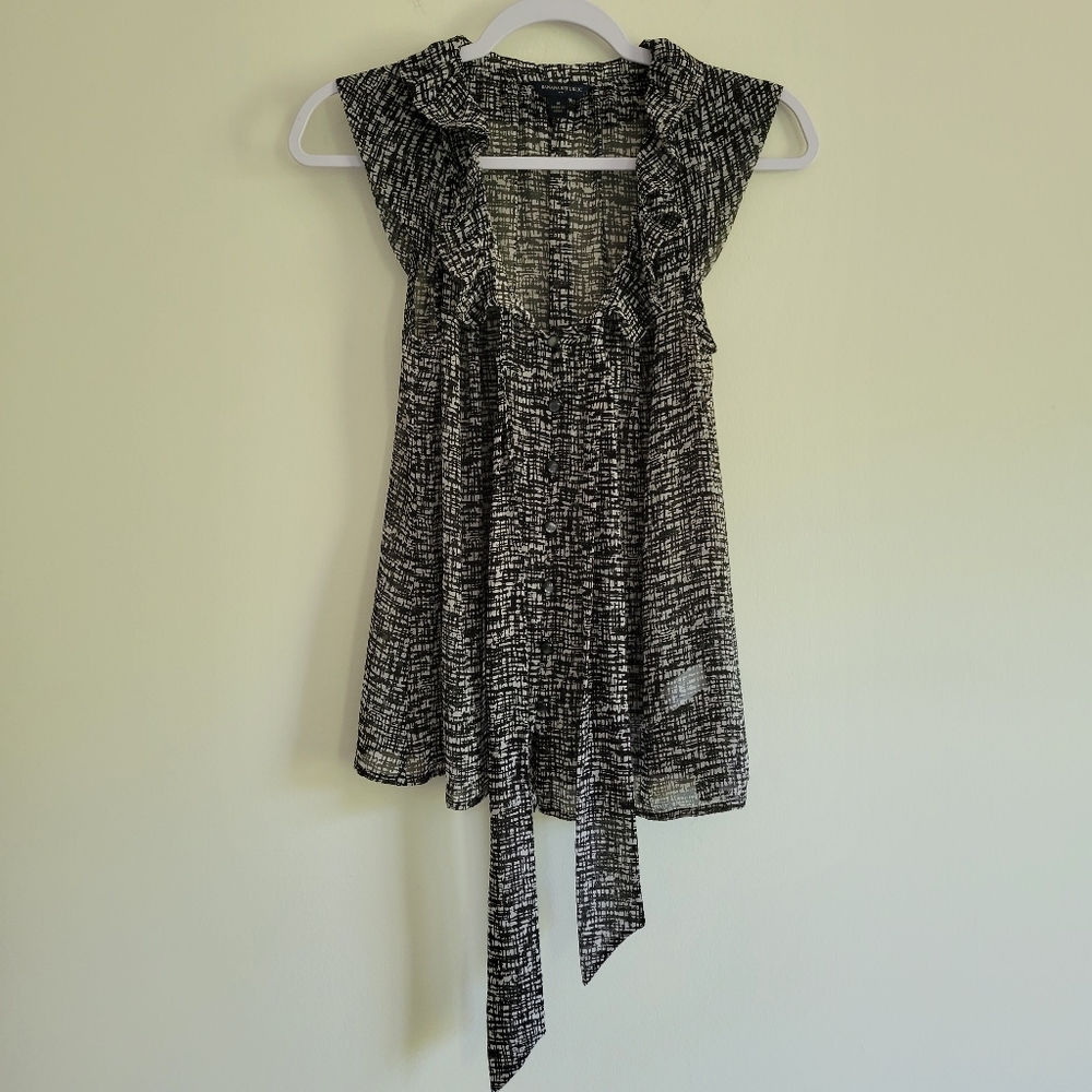 Banana Republic Sleeveless Ruffle Front‎ Tie Sheer Blouse Top M